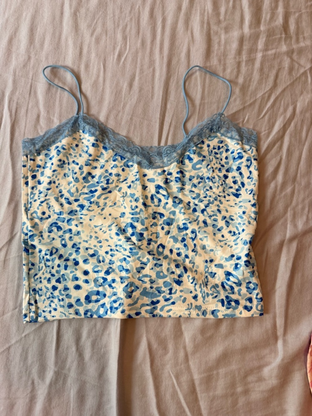 Blue Leopard Print Lace-Trim Cami Tank Top